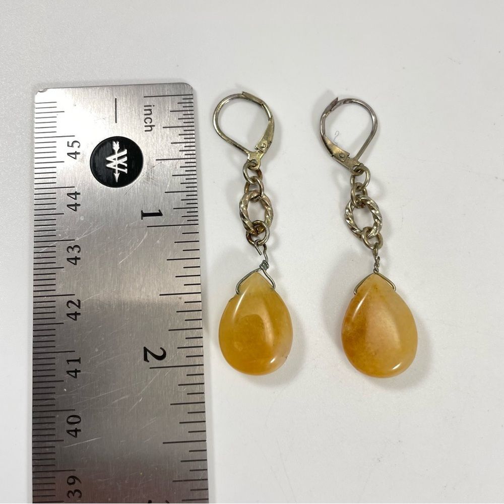 Yellow Jade Tear Drop Statement Dangle Earrings B… - image 4
